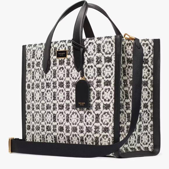 NWT Kate Spade Manhattan Spade Flower Monogram Tweed Large Tote Purse - Picture 2 of 12